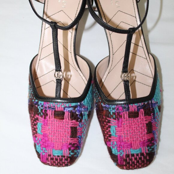 NWB Gucci GG Spicy Check GG Ankle Strap Heeled Pumps Charlotte 39.5 724851 - Picture 2 of 8